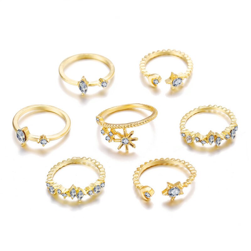 Star Moon Rhinestone Gold Ring