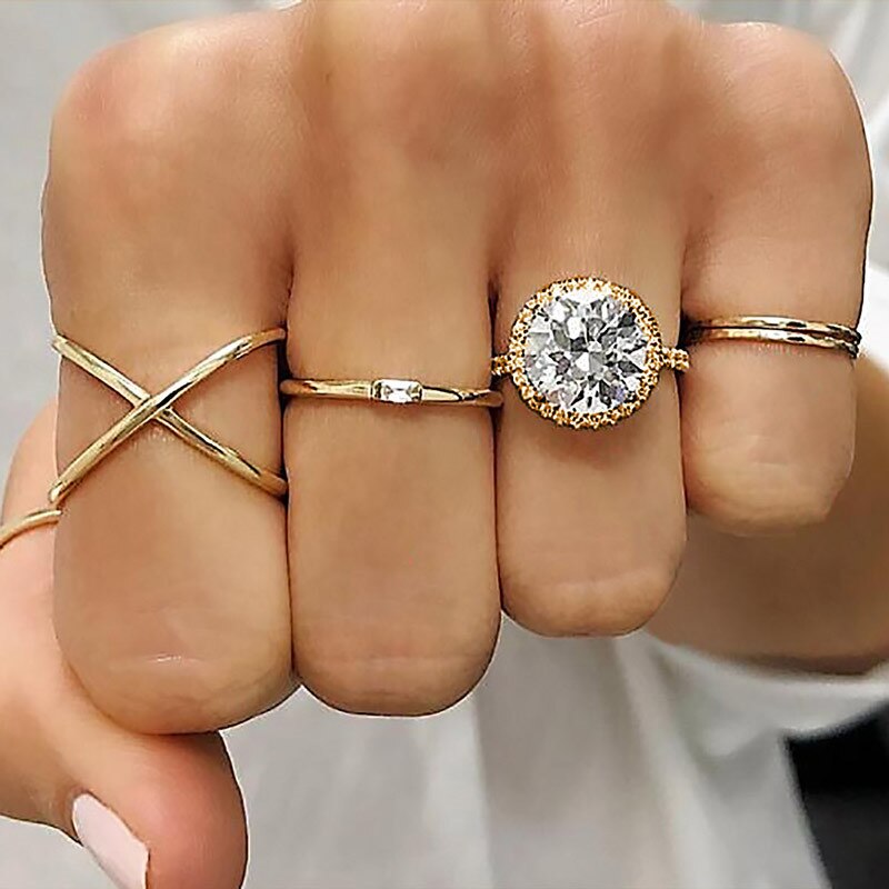 Star Moon Rhinestone Gold Ring