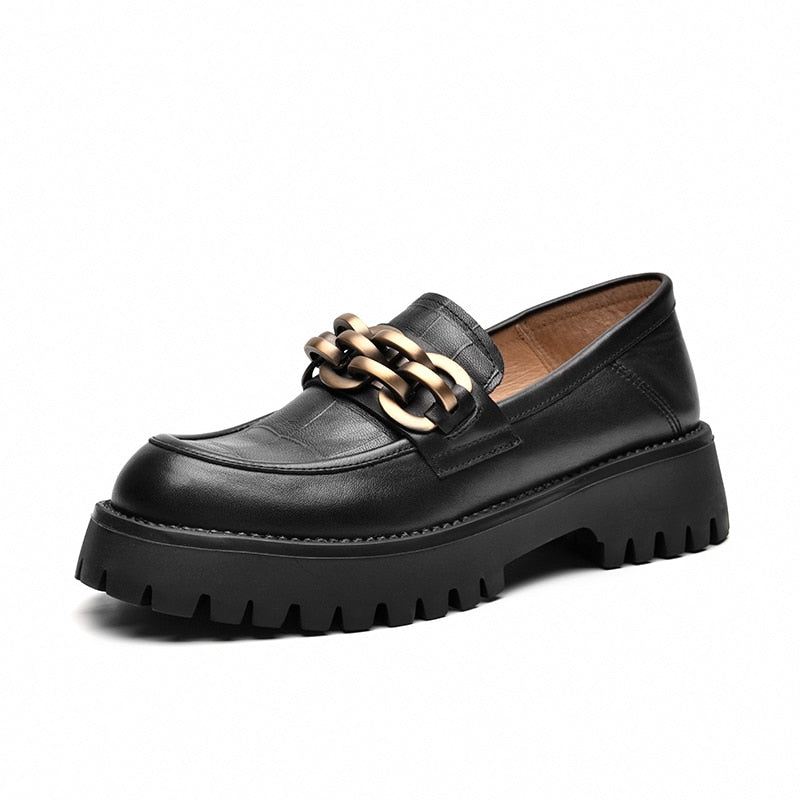 Chunky  Leather Platform Loafers Shoes