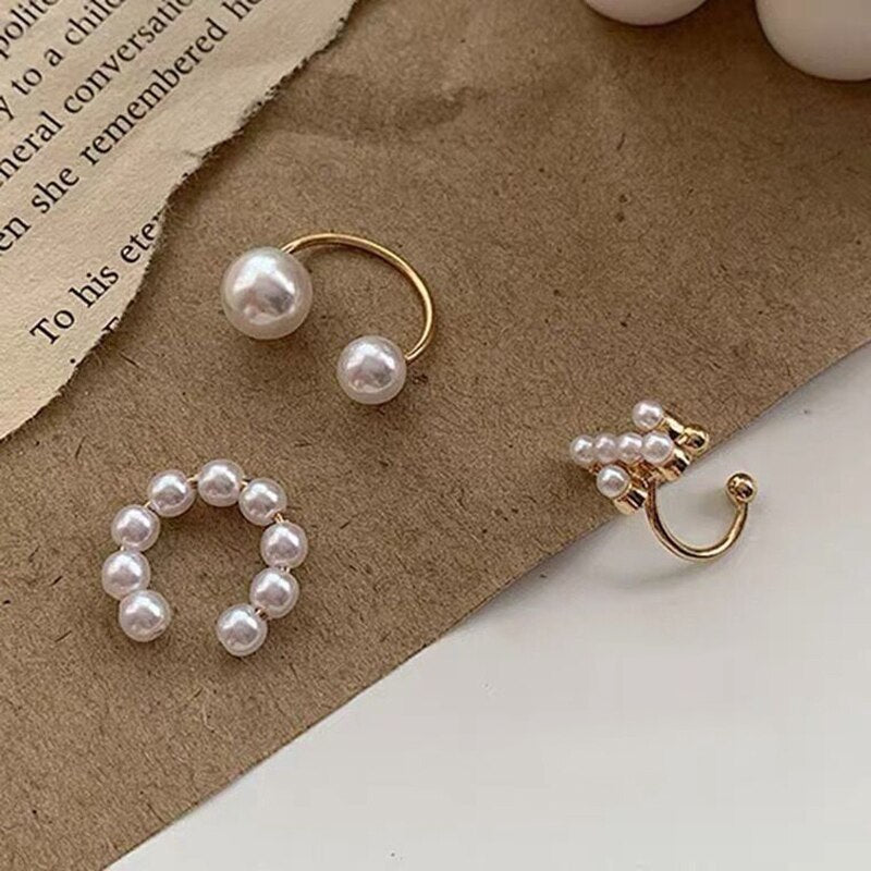 3Pcs Pearl Ear Cuffs Earrings