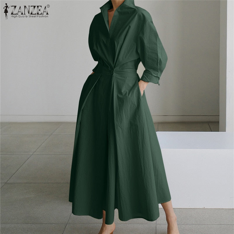 Oversized Neck Long Sleeve Shirt Dress