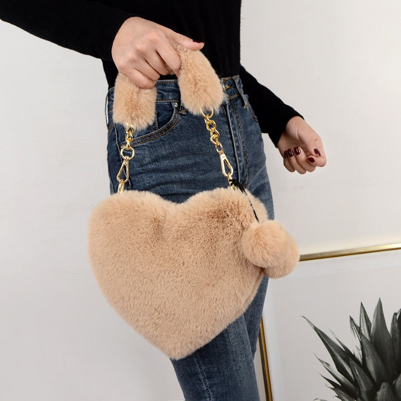 Faux Fur Heart Shaped Shoulder Bag