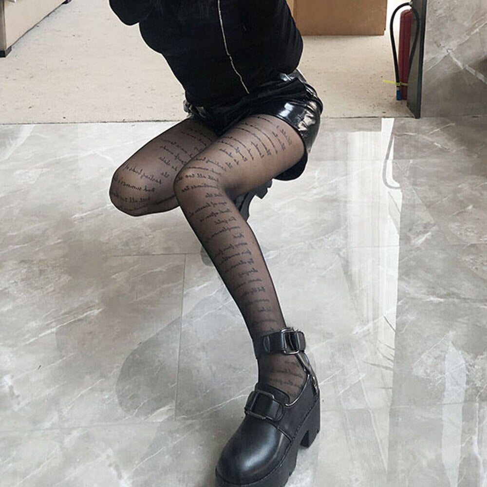 Transparent Tights With Inscriptions