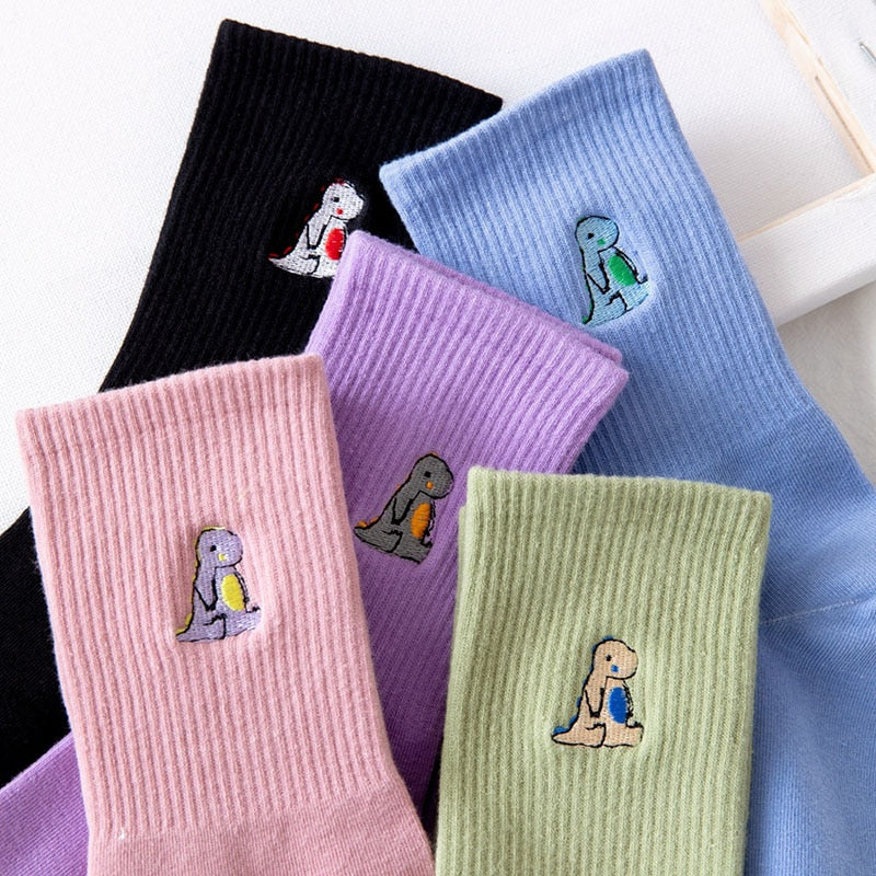 Embroidery Dinosaur Socks