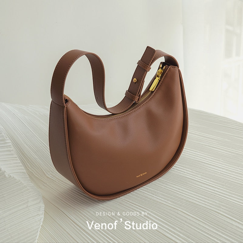Soft Leather Half Moon Tote Bag