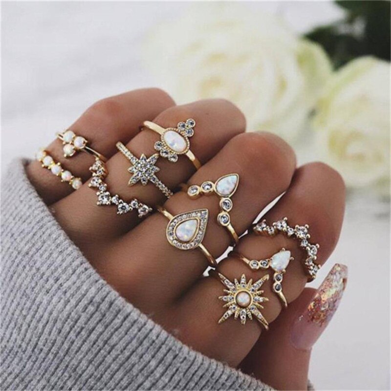 Star Moon Rhinestone Gold Ring