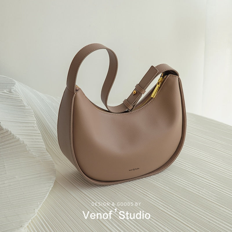 Soft Leather Half Moon Tote Bag
