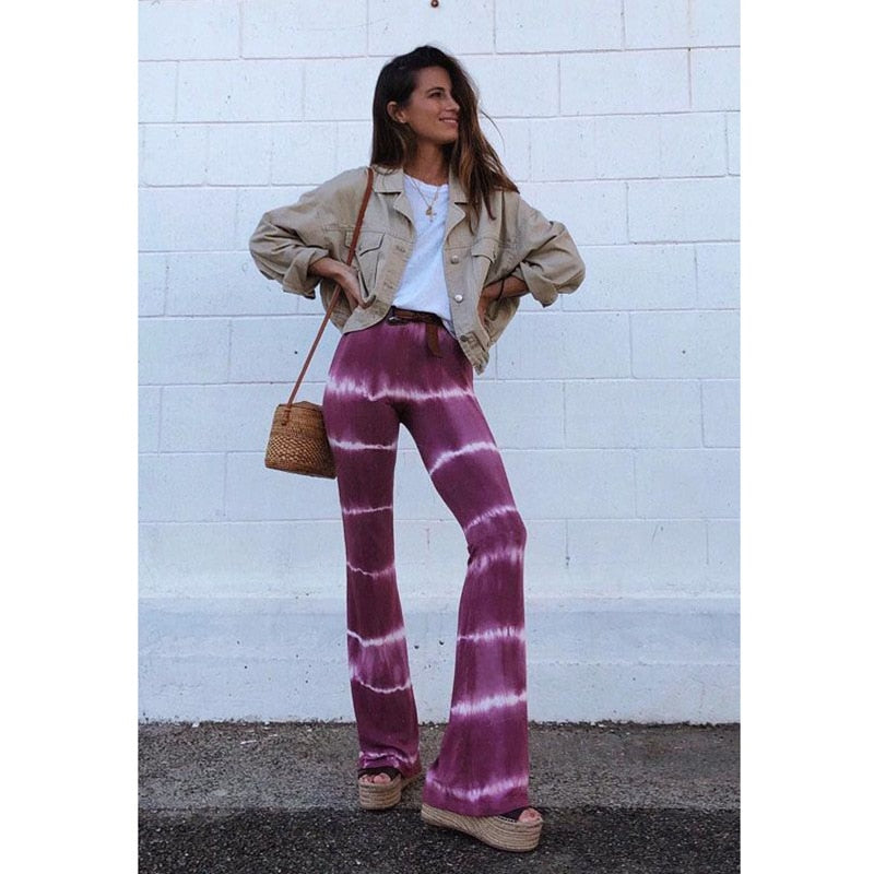 Burgundy Tie-Dye Trumpet Pants