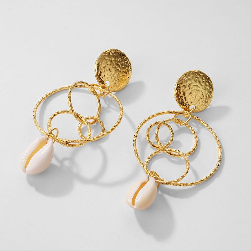 Gold Color Shell Pendant Earrings