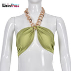 Metal Chain Halter Tank Tops