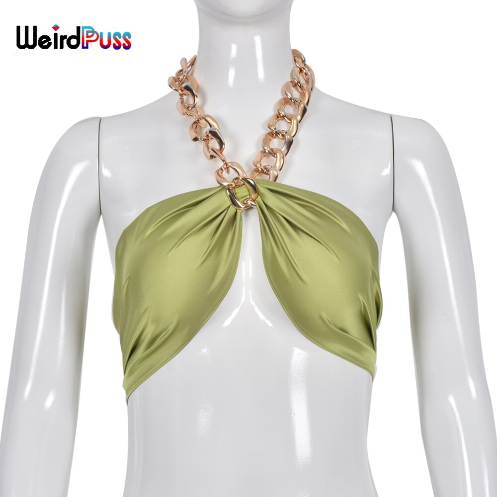 Metal Chain Halter Tank Tops