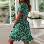 V Neck Floral Print Boho Dress