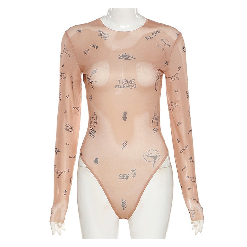 See Through Long-Sleeved Bodysuit