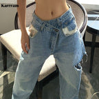 Asymmetrical Waist Straight Jeans