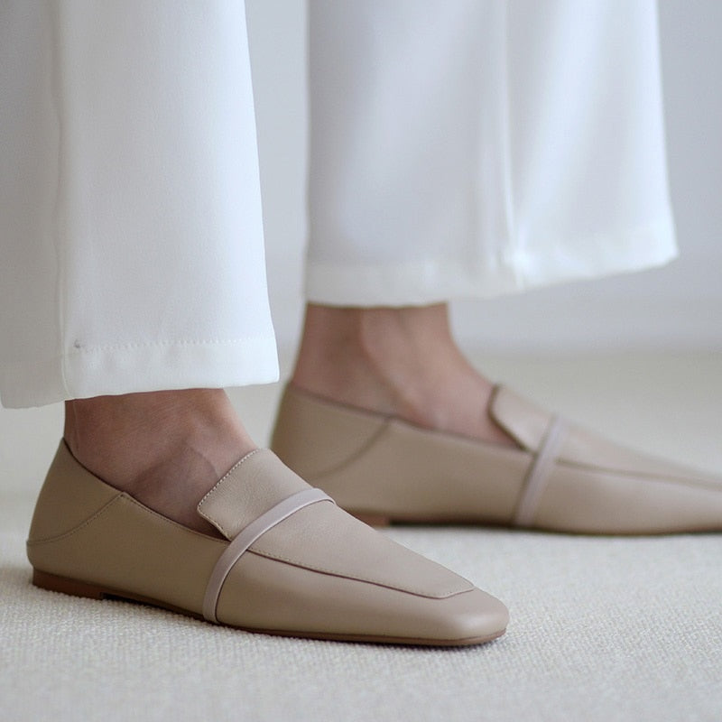 Leather Square Toe Flats Casual Loafers