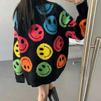 Smiling Face Knit Sweater Oversized