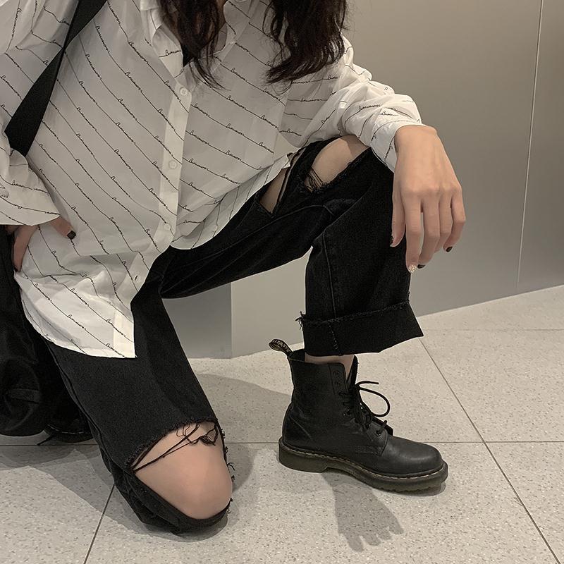 Ripped High Waist Wide Leg Denim