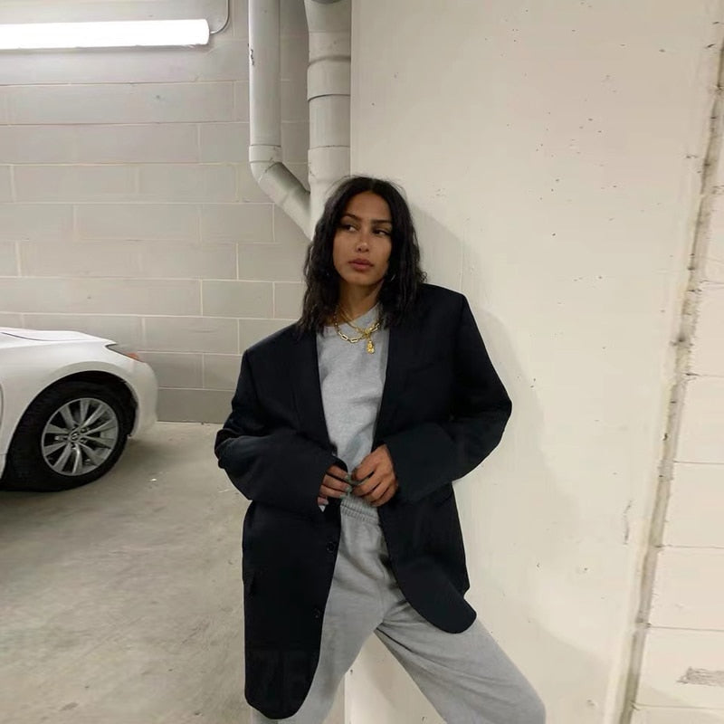 Black Basic Oversize Blazer