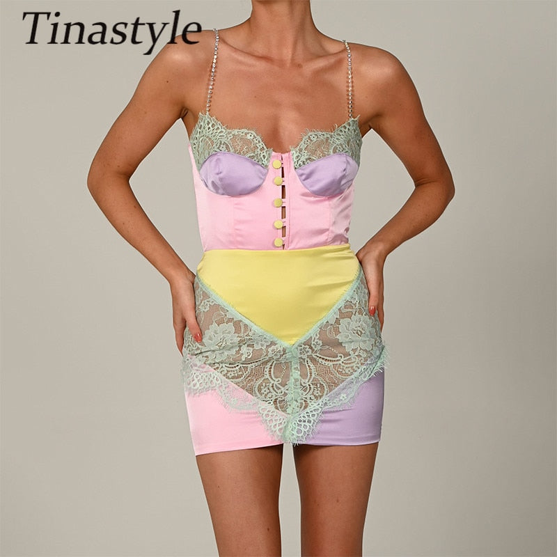 Pink Lace Patchwork Mini Party Dress