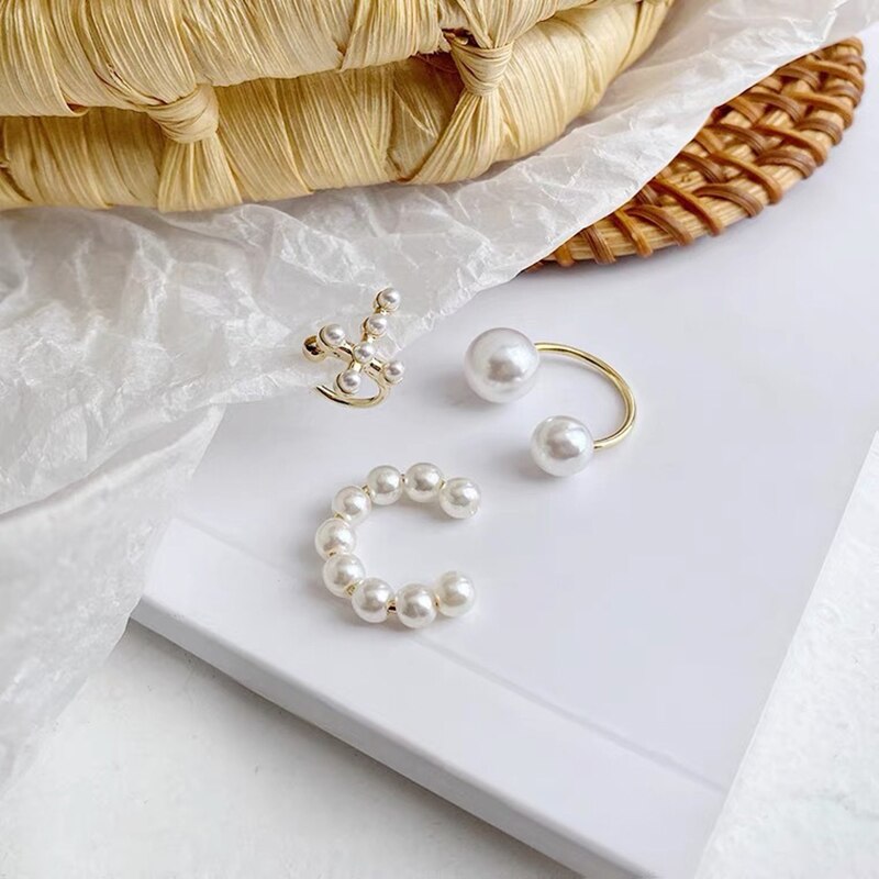 3Pcs Pearl Ear Cuffs Earrings