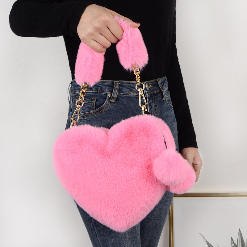Faux Fur Heart Shaped Shoulder Bag