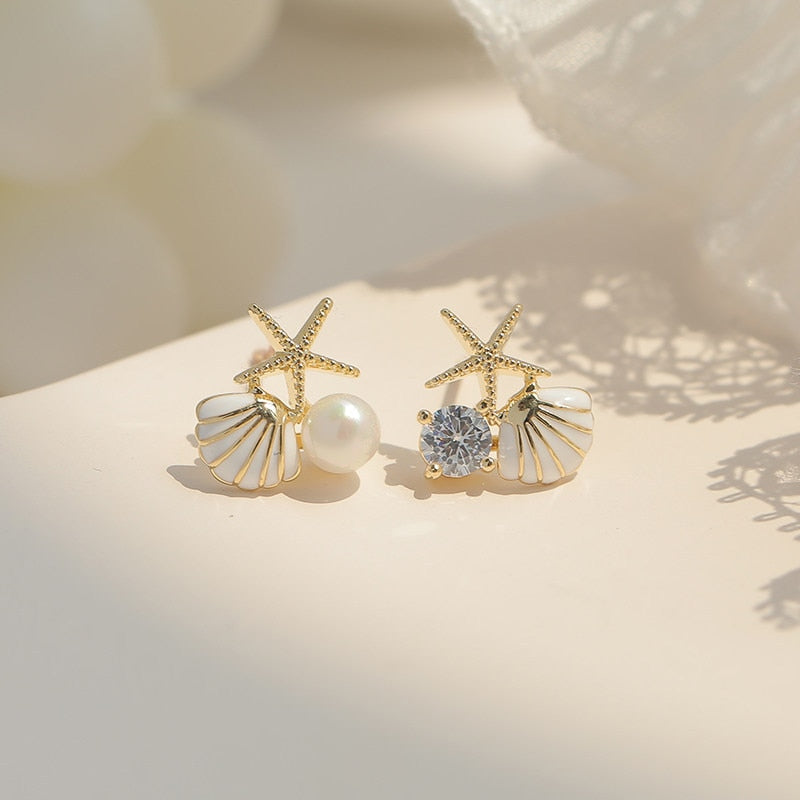 Starfish Shell Stud Earrings