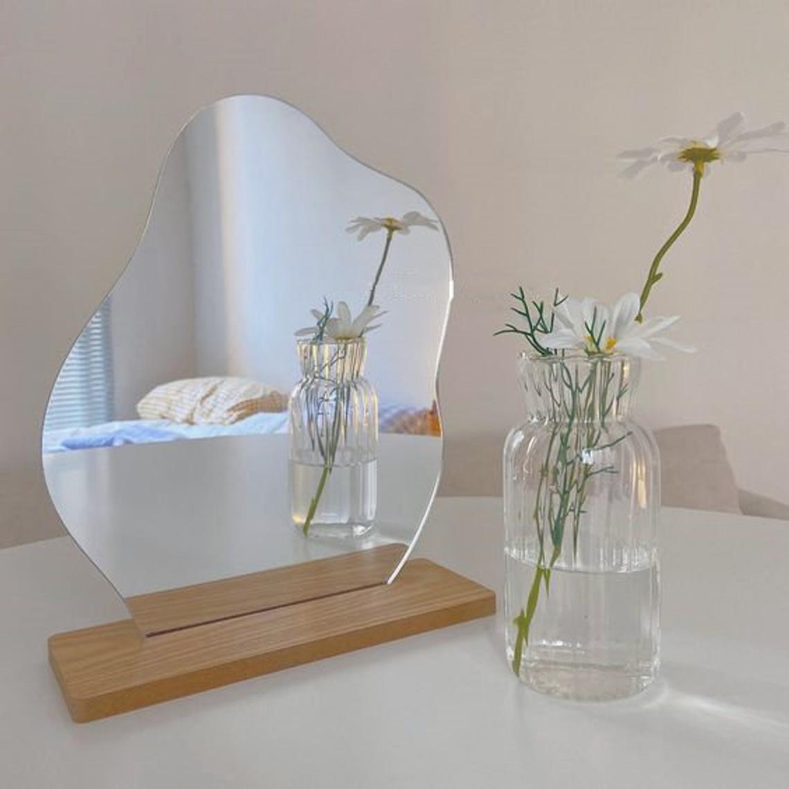 Irregular Mirror Wooden Base