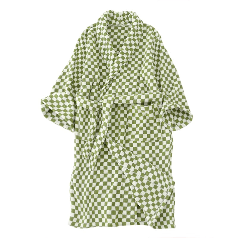 Plaid Checkerboard Cotton Bathrobe