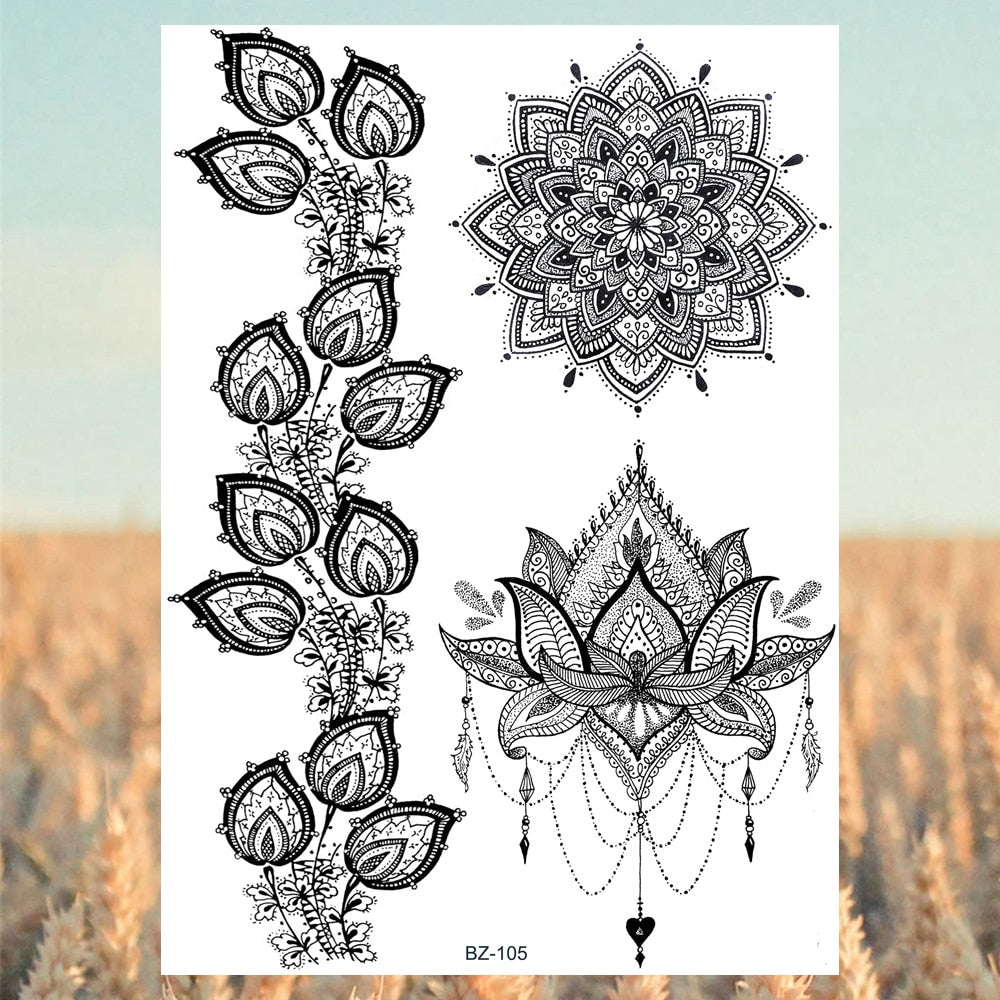 Lotus Henna Mandala Chest Temporary Tattoos