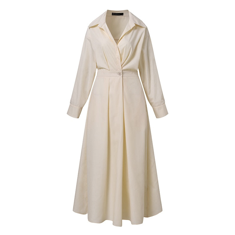 Oversized Neck Long Sleeve Shirt Dress