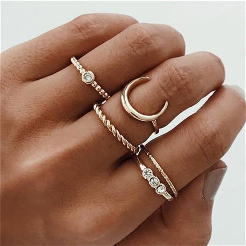 Star Moon Rhinestone Gold Ring