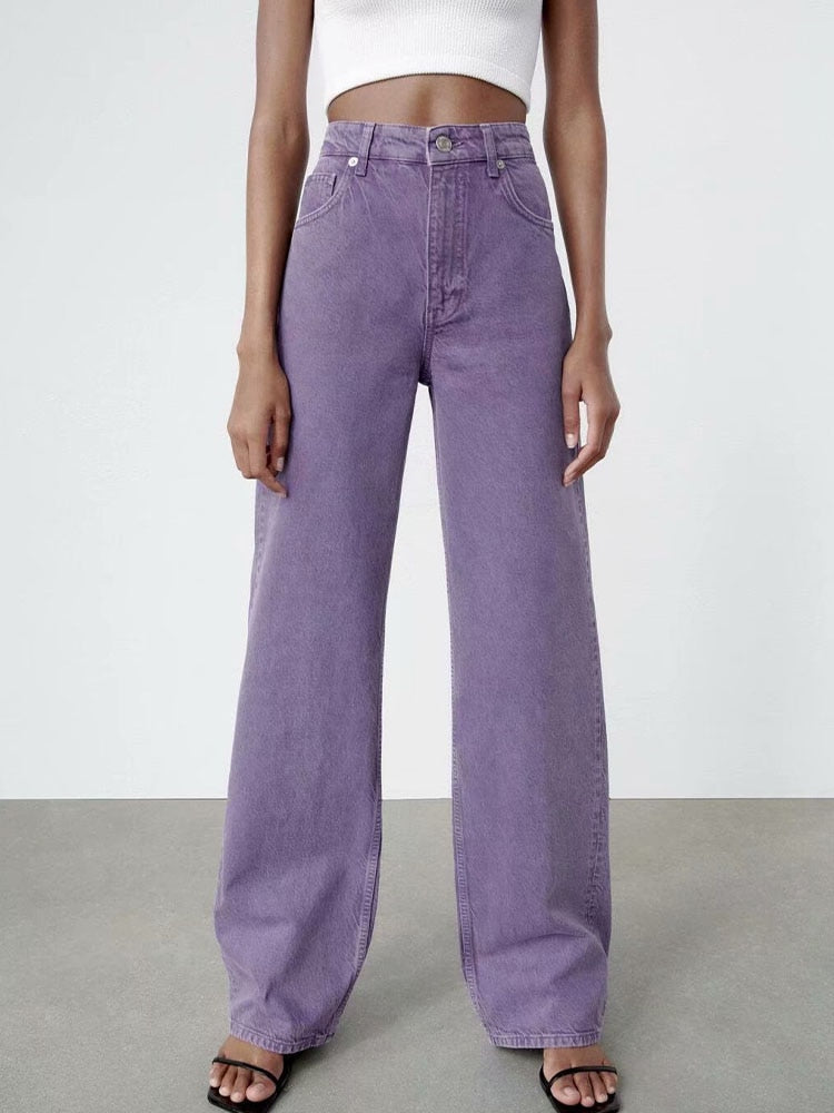 Purple High Waist Wide Leg Jeans