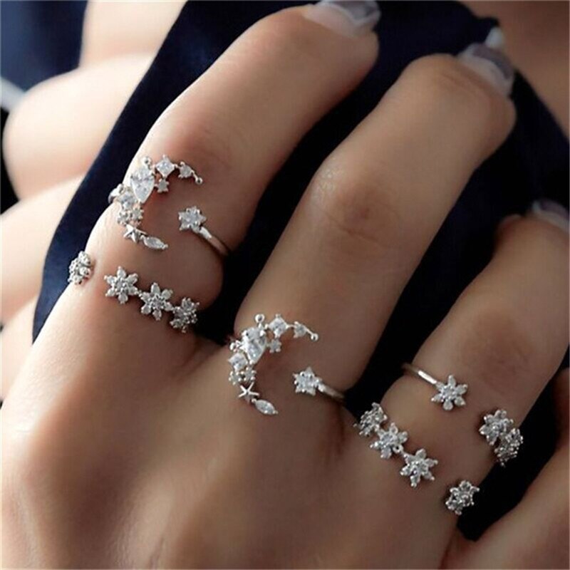 Star Moon Rhinestone Gold Ring