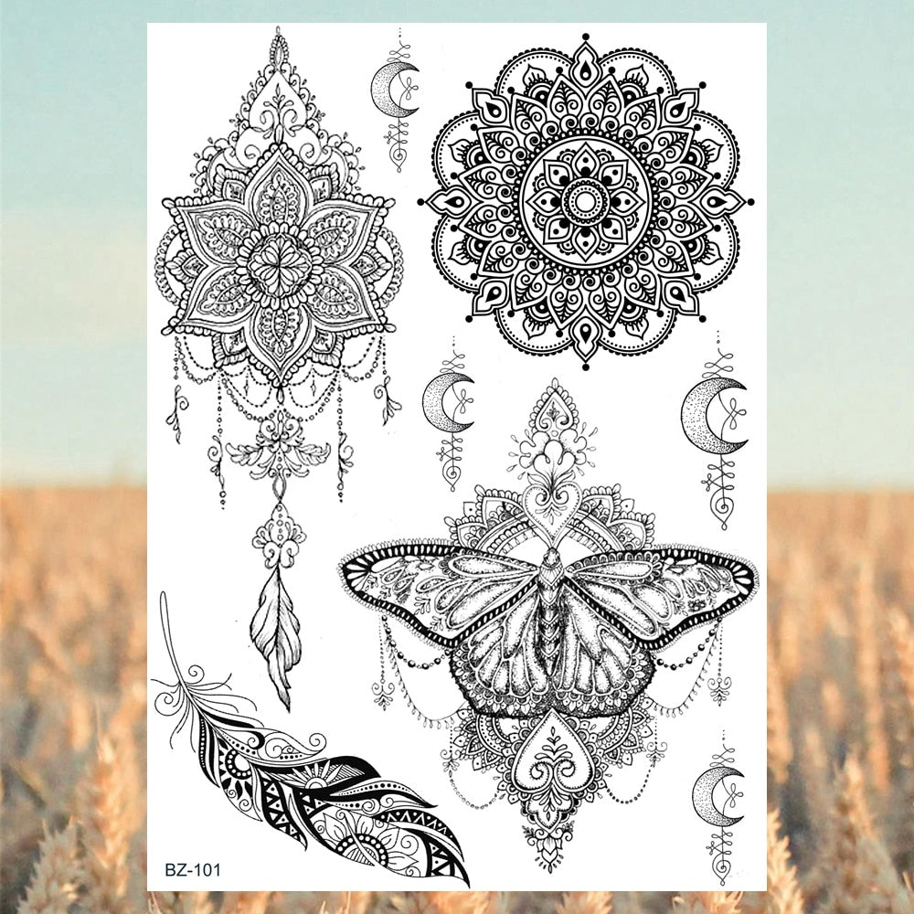 Lotus Henna Mandala Chest Temporary Tattoos