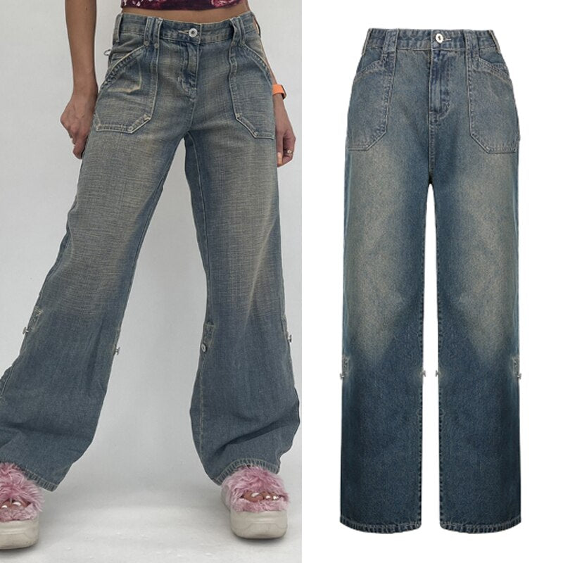 Wide Leg Cargo Jeans High Waist