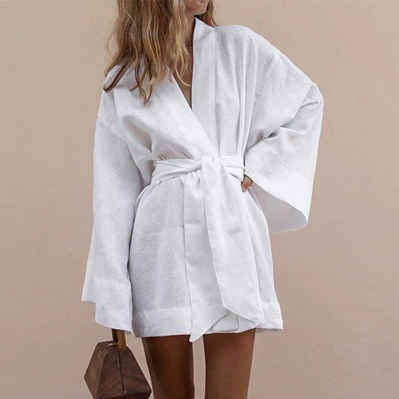 Kimono Mini Dress Cotton Linen