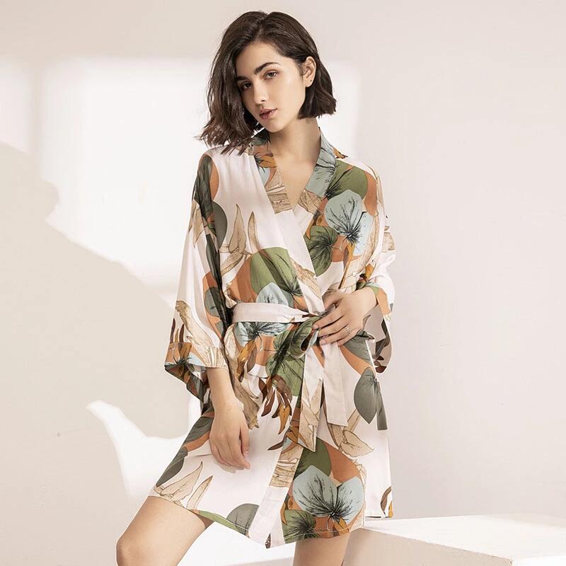 Silk Satin Thin Robe Floral Printed
