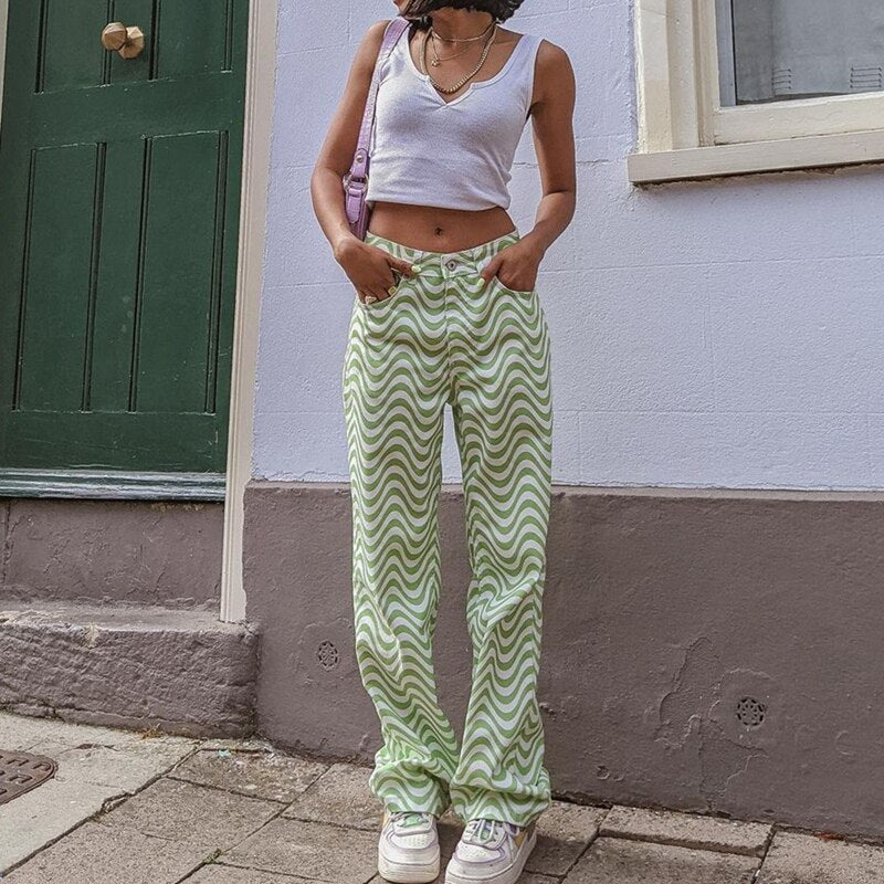 Ripple Print Straight Pants