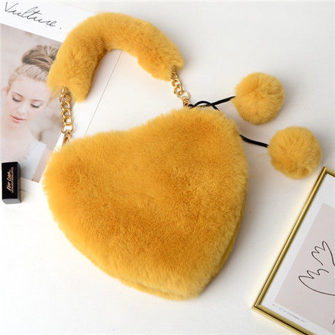 Faux Fur Heart Shaped Shoulder Bag