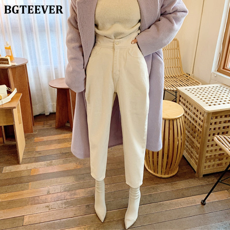 High Waist Loose White Denim Jeans