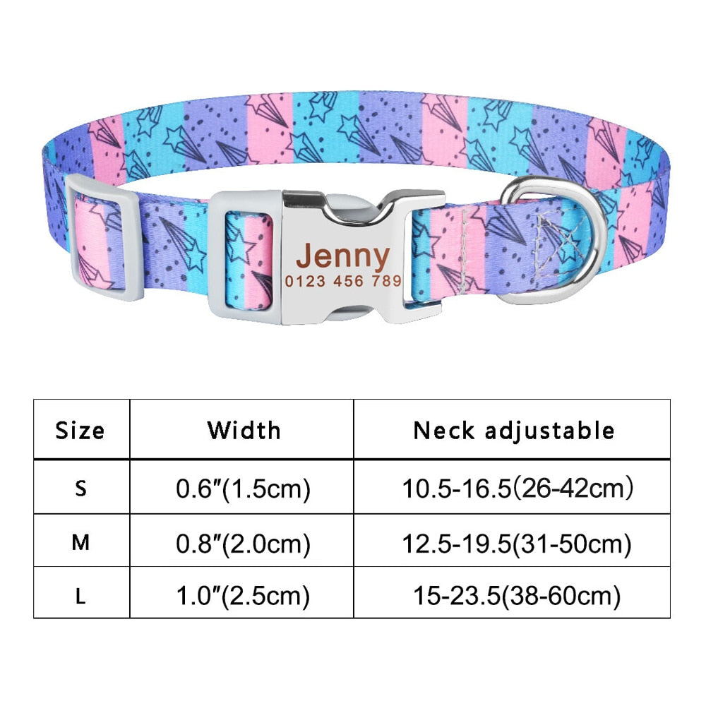 Adjustable Nylon Cool Dog Collar Print
