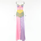Pink Lace Patchwork Long Party Dress