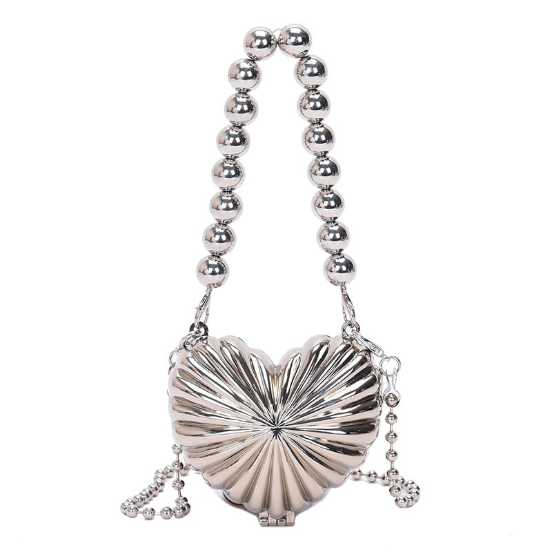 Heart Shape Silver Pearl Mini Bag