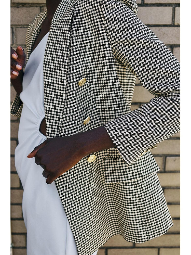 Cotton Plaid Slim Blazer