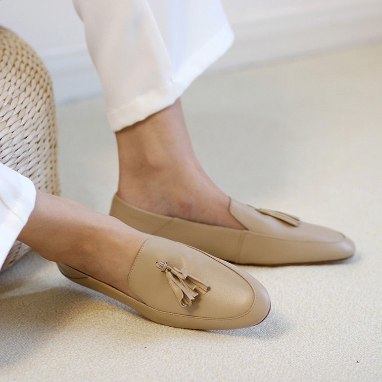 Leather Round Toe Flats Loafers