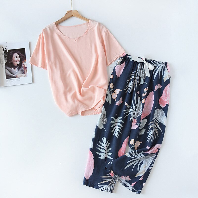 Floral Printed Short Sleeve+Pants 2Pcs Set