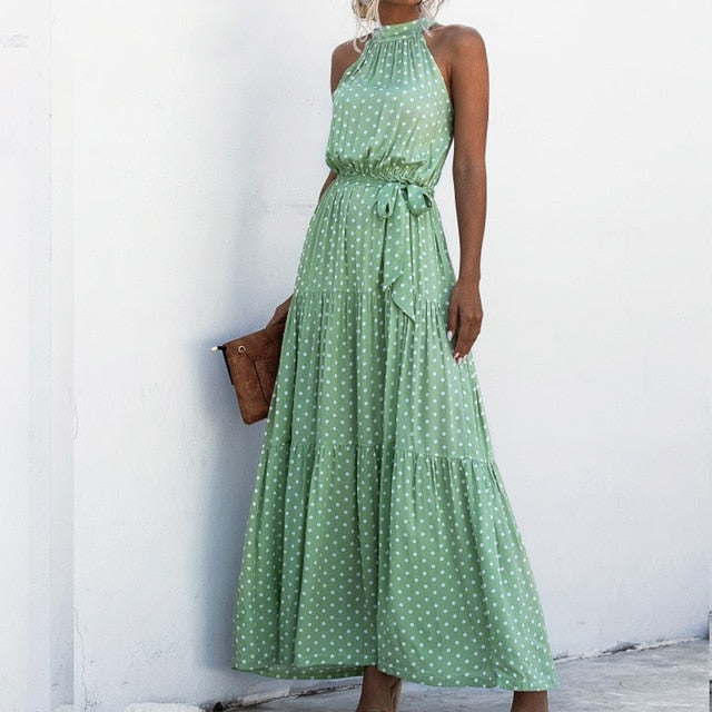 Polka-dot Strap Long Dress