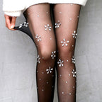Flowers Rhinestone Mesh Tights