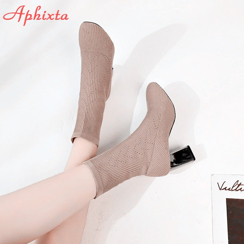 Square Heels Socks Boots