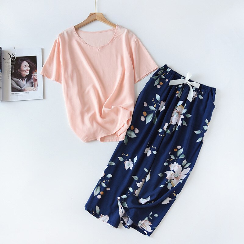 Floral Printed Short Sleeve+Pants 2Pcs Set